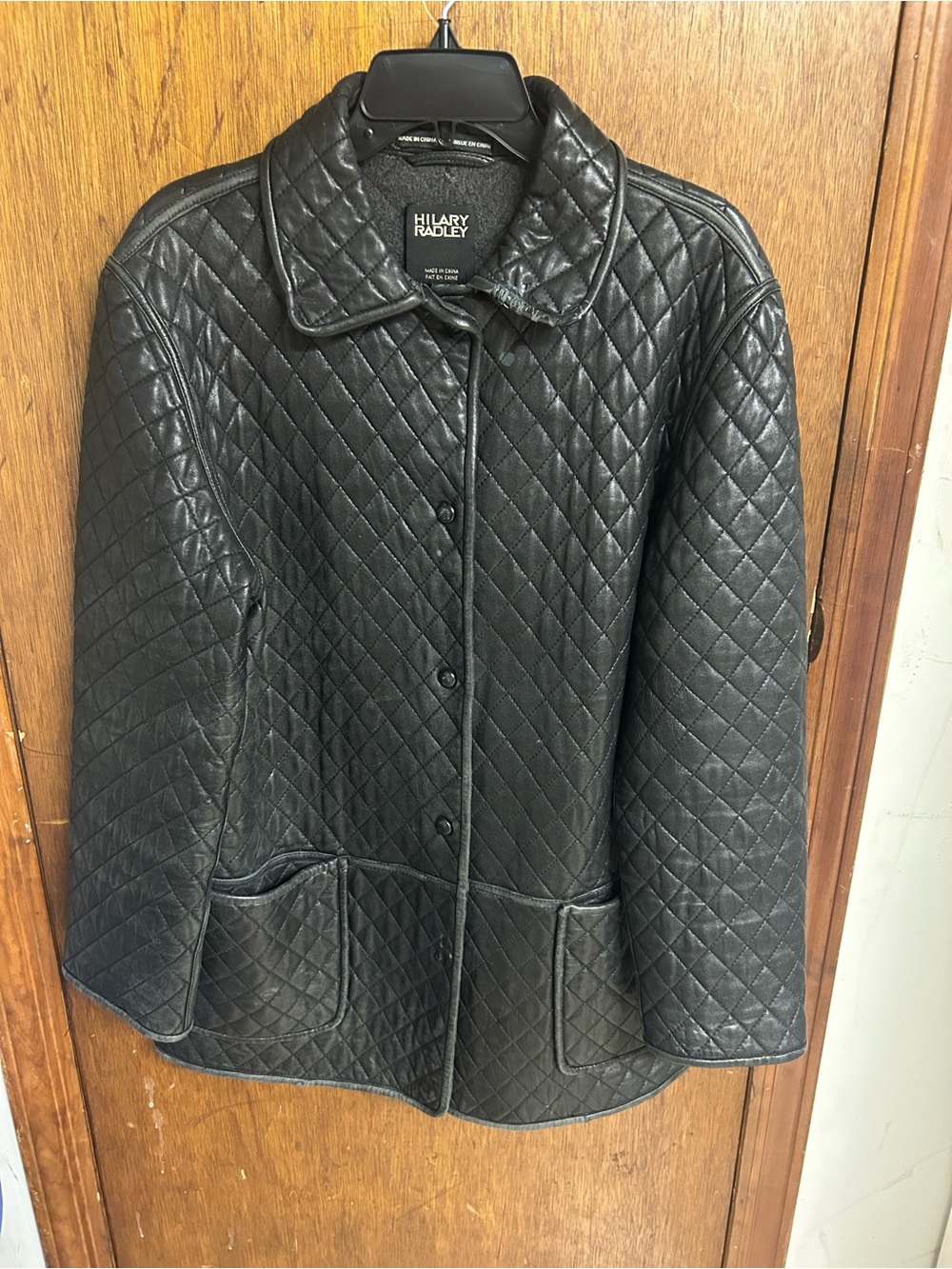 Hilary Radley Black Quilted Leather Snap-Front Jacket